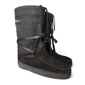 STEGER MUKLUKS Sz 8 Black Moosehide Leather OJIBWA Winter Boots Made In USA
